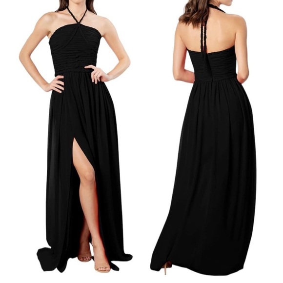 NWT DRESS THE POPULATION Black Aura Gathered Halter Maxi Dress size M reg $275 - Picture 1 of 9